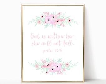 Bible Verse Wall Art, Psalm 46:5, Scripture Art, God is Within Her She ...