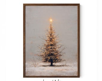 Simple Christmas Tree with Lights | Rustic Neutral Holiday Artwork