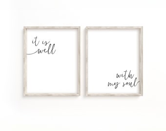 it is well with my soul printable set, printable art, Christian wall art, set of 2 printables, bedroom decor, bible verse wall art