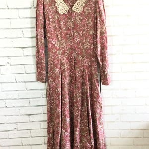Laura Ashley Dress Vintage 80s Cottage Core Prairie Long Sleeve Floral Size 12