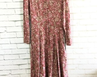 Laura Ashley Dress Vintage 80s Cottage Core Prairie Long Sleeve Floral Size 12