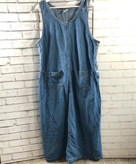 vintage denim dungaree dress Patch Pocket Denim Dungaree Dress