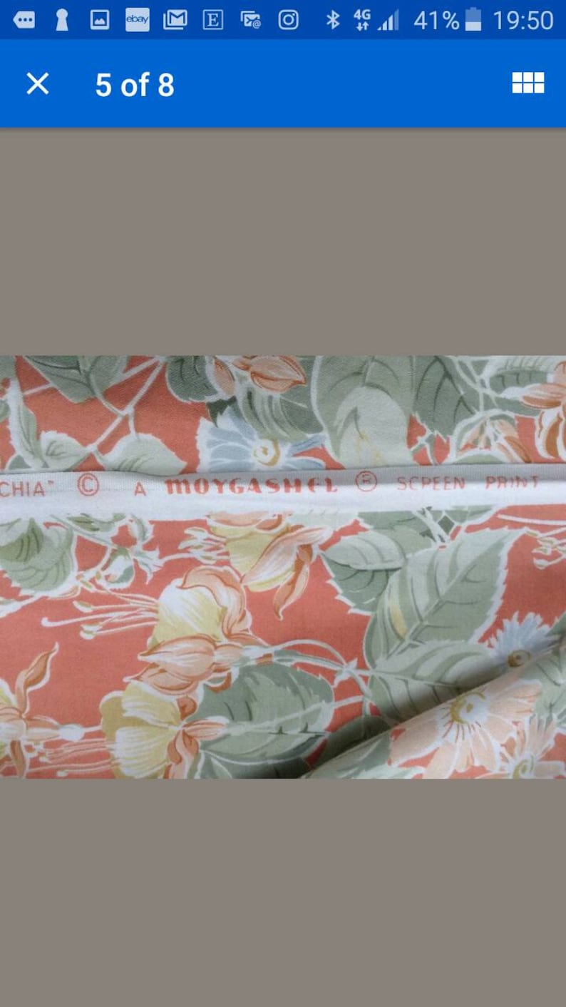 A Pair of vintage curtains with a floral screenprint design by Moygashel.