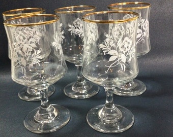 Vintage Dema Glass Chesterfield Windsor Rose X 5 Wine Glasses 14cl