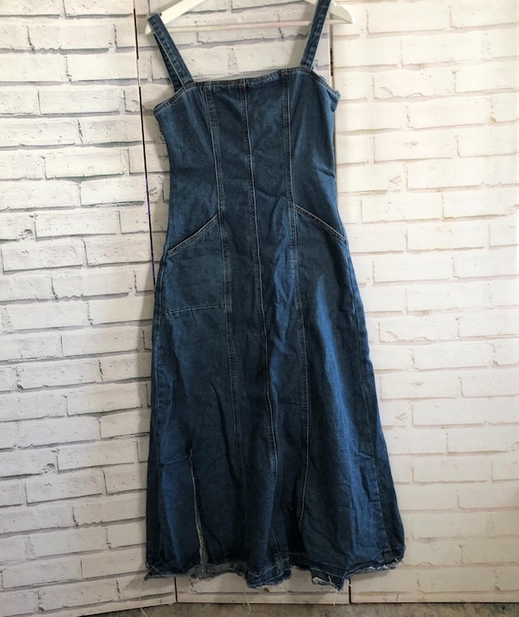 denim maxi dress with slit WOMEN'S WRANGLER DENIM SLIT FRONT MAXI DRESS