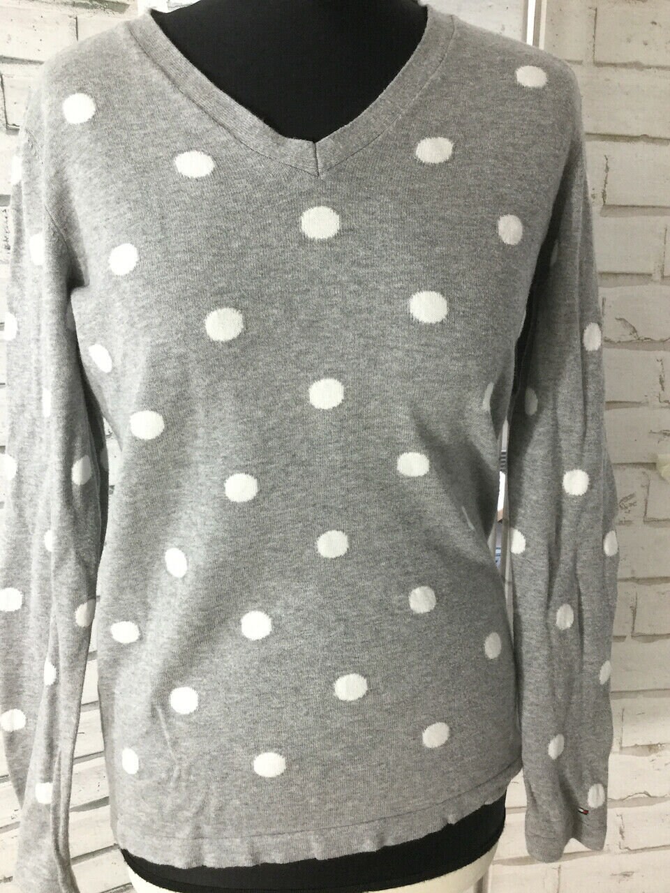 Tommy Hilfiger Womens Grey and White Spotted Thin Knitted Jumper Sweater