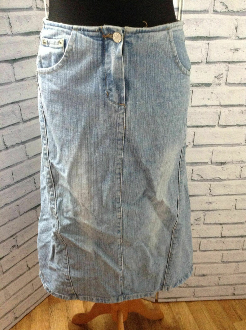 Vintage 90/'s Denim Faded Denim A Line Skirt UK 12