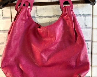 Jil Sander Fuchsia Pink Genuine Pebbled Calf Leather Hobo Shoulder Bag  Minimali