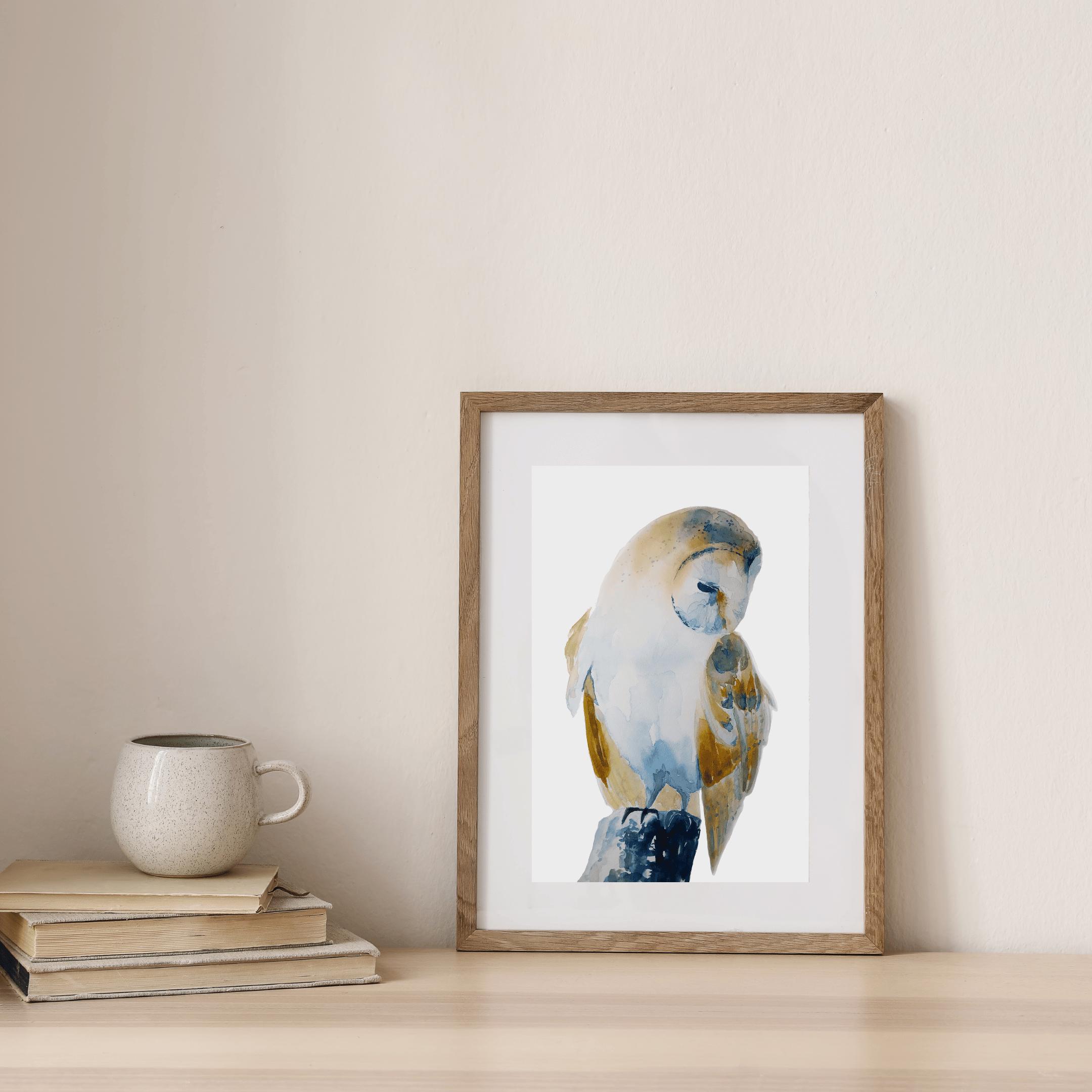Snowy Barn Owl Watercolor Print: Hand-Painted Fine Art, Owl Painting