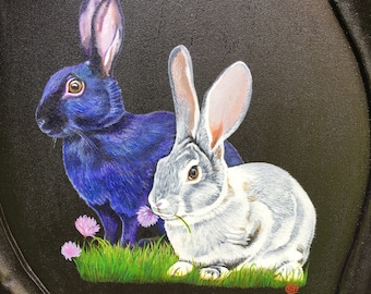 Eglantine & Balthazar - Bandeja de pintura de coelho - Óleo sobre madeira