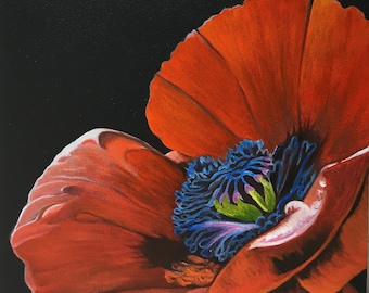 Poppy Heart - Poppy Heart - Pintura a óleo contemporânea sobre madeira
