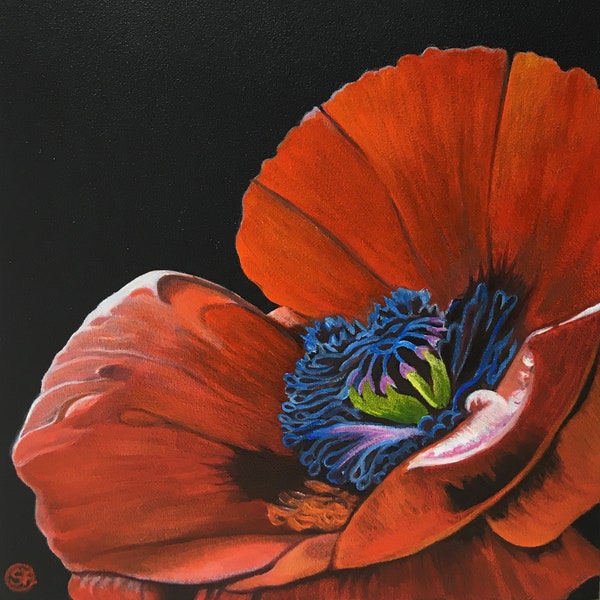 Poppy Heart - Coeur de pavot - Peinture à l'huile contemporaine sur bois