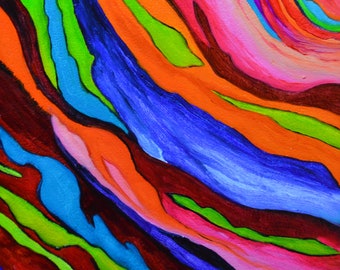 Rainbow Bark XVI - Square Bark - Rainbow Tree - Pintura a óleo contemporânea sobre madeira