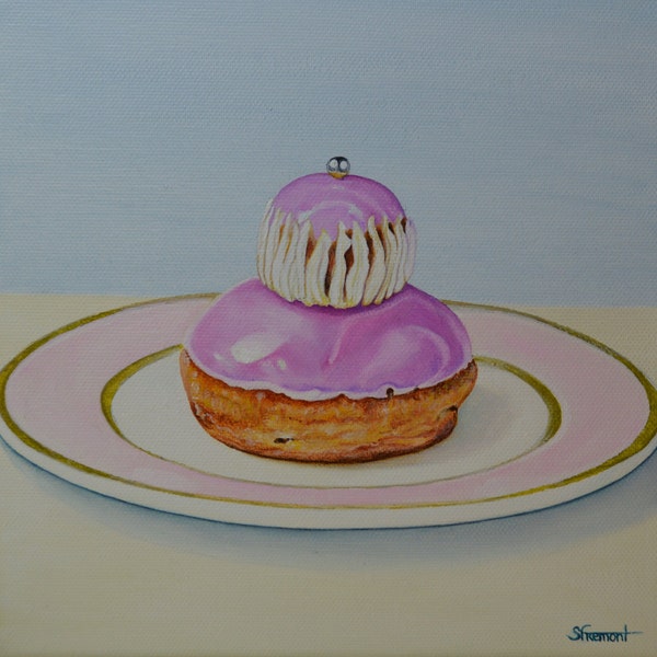 Sweet rose- Religieuse à la rose -  "Petites gourmandises"- Peinture à l'huile sur toile - Oil painting on canvas