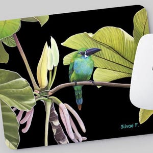 Mouse pad - Bird and plant mouse pad - Office accessory - Office decoration
