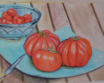 Tomates do meu jardim - Natureza morta - Aquarela -Tomates do meu jardim - Natureza morta - Aquarela - 25 x 15 cm