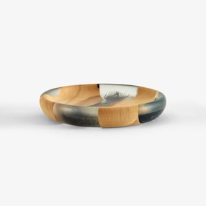 Handcrafted Walnut Wood & Epoxy Resin Decorative Bowl – 25 cm Modern Rustic Decor | Unique Wood Centerpiece | Peacock feather detail