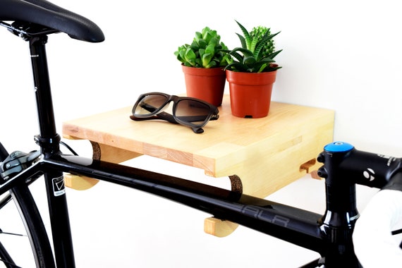 wooden bike shelf