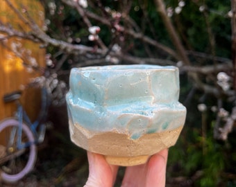 Yunomi, hand carved ceramic cup for tea, coffee, saki, whisky or wine, kurinuki ceramic tea cup, duck egg blue yunomi cup