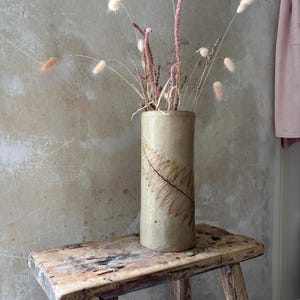 Hand made ceramic vase or planter with fern, Hand made pottery vase, curated home, rustic hand made vase or planter