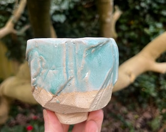 Yunomi, hand carved ceramic cup for tea, coffee, saki, whisky or wine, kurinuki ceramic tea cup, duck egg blue yunomi cup