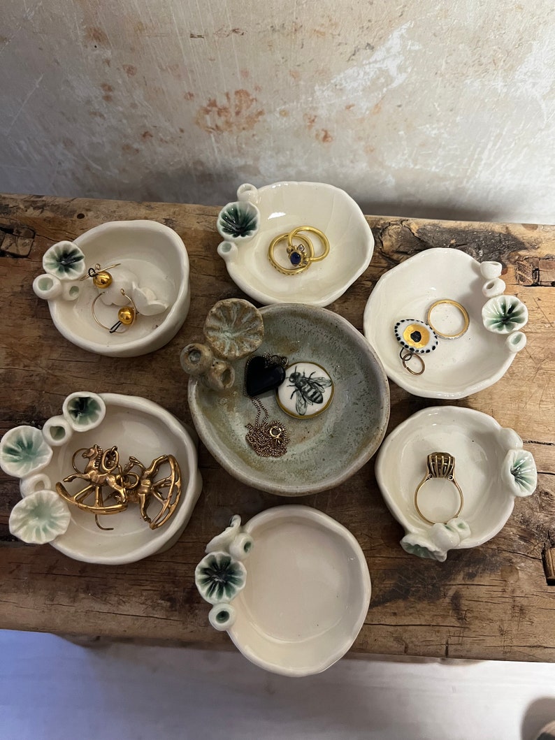 Porcelain trinket trays, jewellery trays, ring tray, ring dish, handmade ceramics, ceramic tea light holder, curated home gift, gift for her image 1