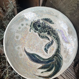 Handmade ceramic bowl, hand painted bowl, large koi bowl, hand made homeware, koi bowl, artisan made bowl, curated home image 5