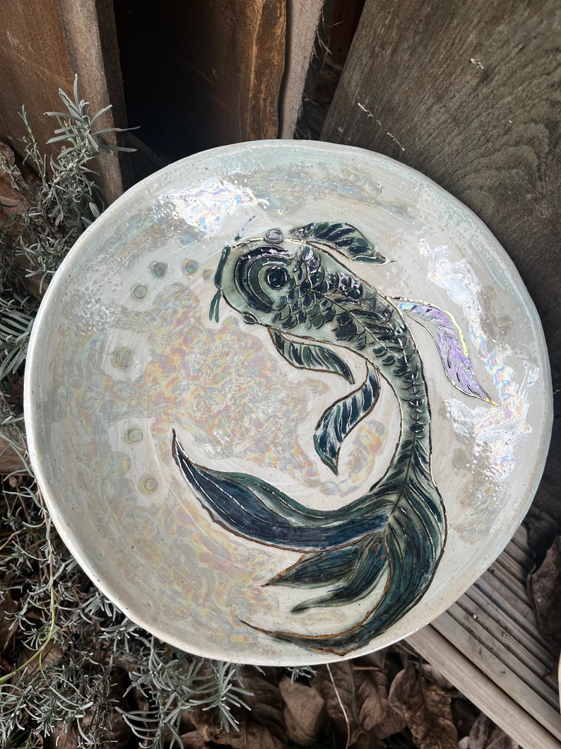 Handmade ceramic bowl, hand painted bowl, large koi bowl, hand made homeware, koi bowl, artisan made bowl, curated home image 5