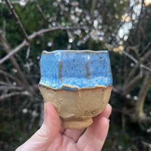 Yunomi, hand carved ceramic cup for tea, coffee, saki, whisky or wine, kurinuki ceramic tea cup, sky blue yunomi cup image 6