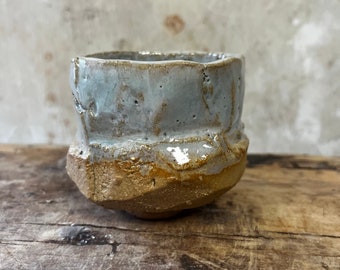 Yunomi, hand carved ceramic cup for tea, coffee, saki, whisky or wine, kurinuki ceramic tea cup, pale blue yunomi cup