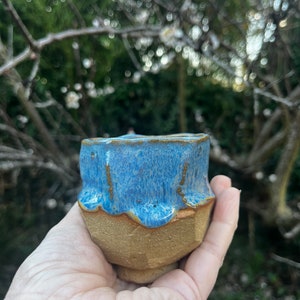 Yunomi, hand carved ceramic cup for tea, coffee, saki, whisky or wine, kurinuki ceramic tea cup, sky blue yunomi cup image 2