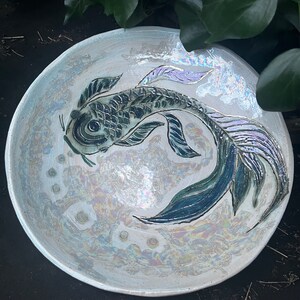 Handmade ceramic bowl, hand painted bowl, large koi bowl, hand made homeware, koi bowl, artisan made bowl, curated home image 6