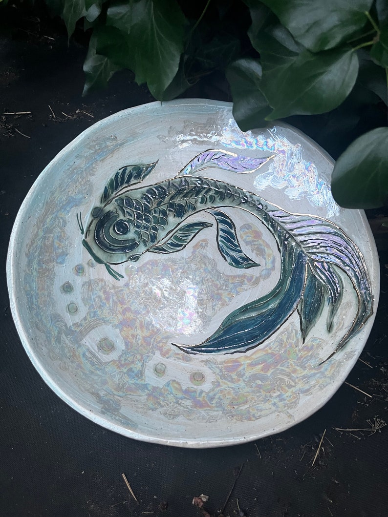 Handmade ceramic bowl, hand painted bowl, large koi bowl, hand made homeware, koi bowl, artisan made bowl, curated home image 6