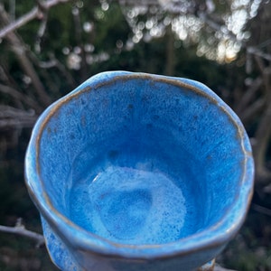 Yunomi, hand carved ceramic cup for tea, coffee, saki, whisky or wine, kurinuki ceramic tea cup, sky blue yunomi cup image 3