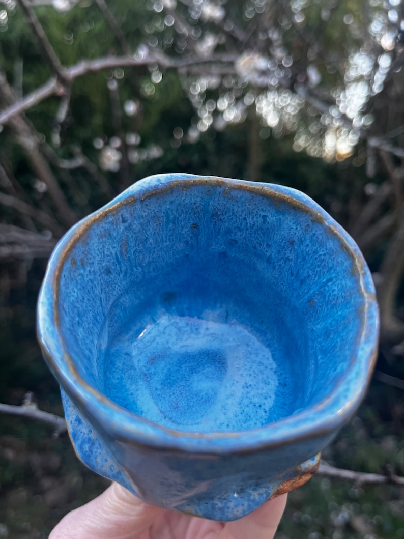 Yunomi, hand carved ceramic cup for tea, coffee, saki, whisky or wine, kurinuki ceramic tea cup, sky blue yunomi cup image 3