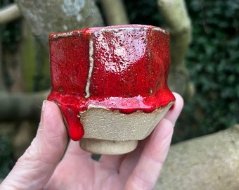 Yunomi, hand carved ceramic cup for tea, coffee, saki, whisky or wine, kurinuki ceramic tea cup, red yunomi cup