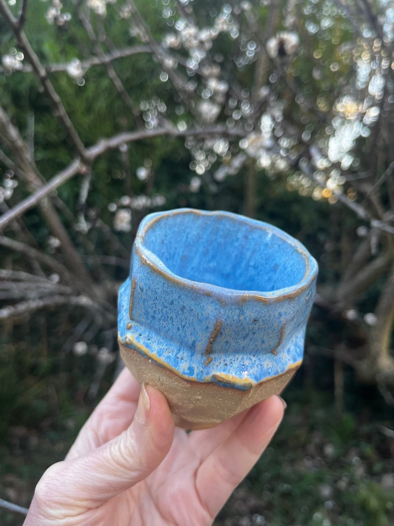 Yunomi, hand carved ceramic cup for tea, coffee, saki, whisky or wine, kurinuki ceramic tea cup, sky blue yunomi cup image 5