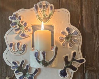 Ceramic Wall Sconce Candle Holder, Ceramic Candle Sconce, Decorative candle sconce, Home or garden wall sconce, candle with mirror