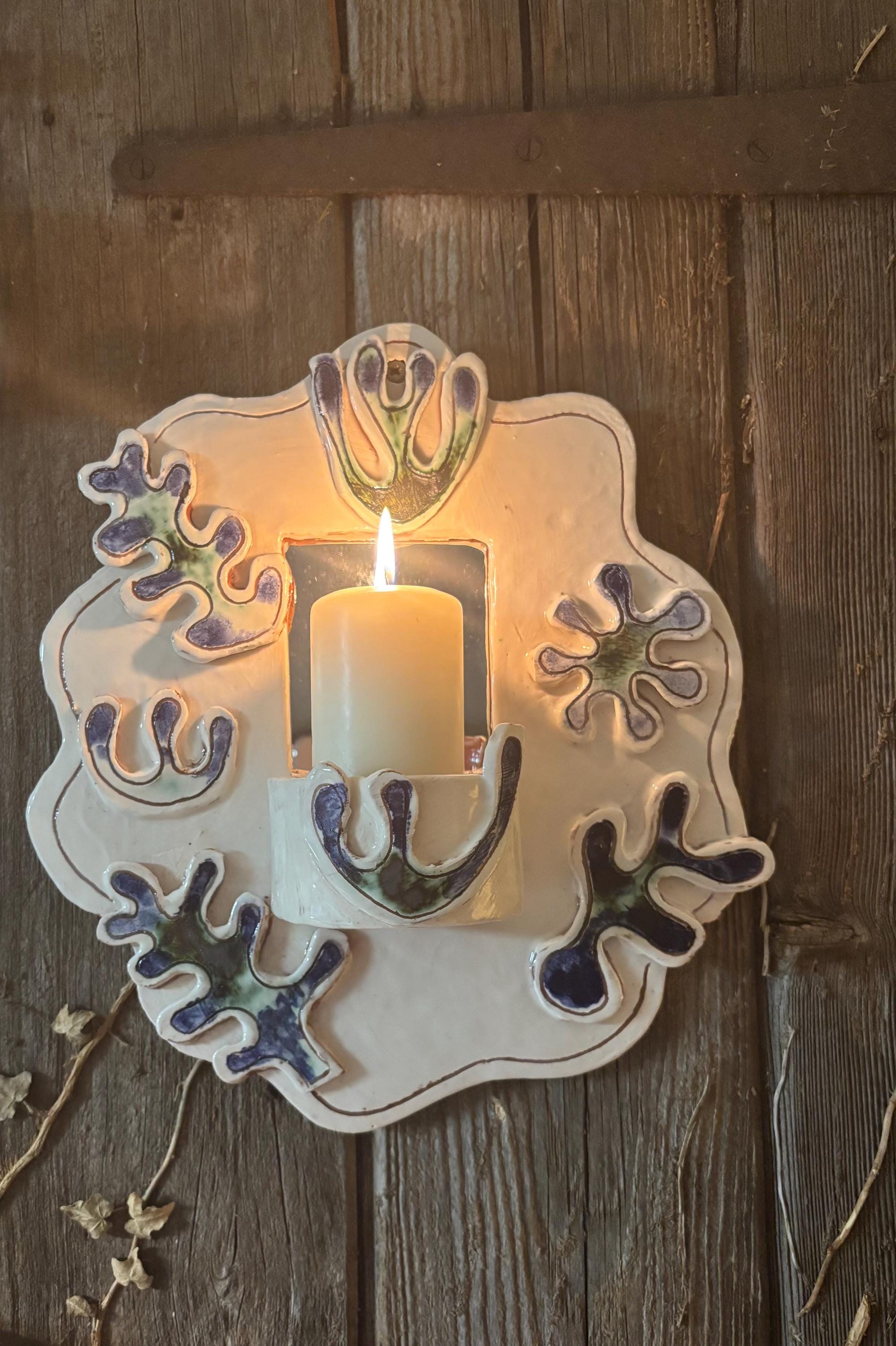 Ceramic Wall Sconce Candle Holder, Sconce, Decorative Candle Sconce, Home Or Garden Wall With Mirror