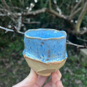 Yunomi, hand carved ceramic cup for tea, coffee, saki, whisky or wine, kurinuki ceramic tea cup, sky blue yunomi cup image 9