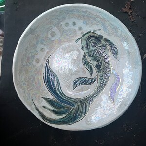 Handmade ceramic bowl, hand painted bowl, large koi bowl, hand made homeware, koi bowl, artisan made bowl, curated home image 2