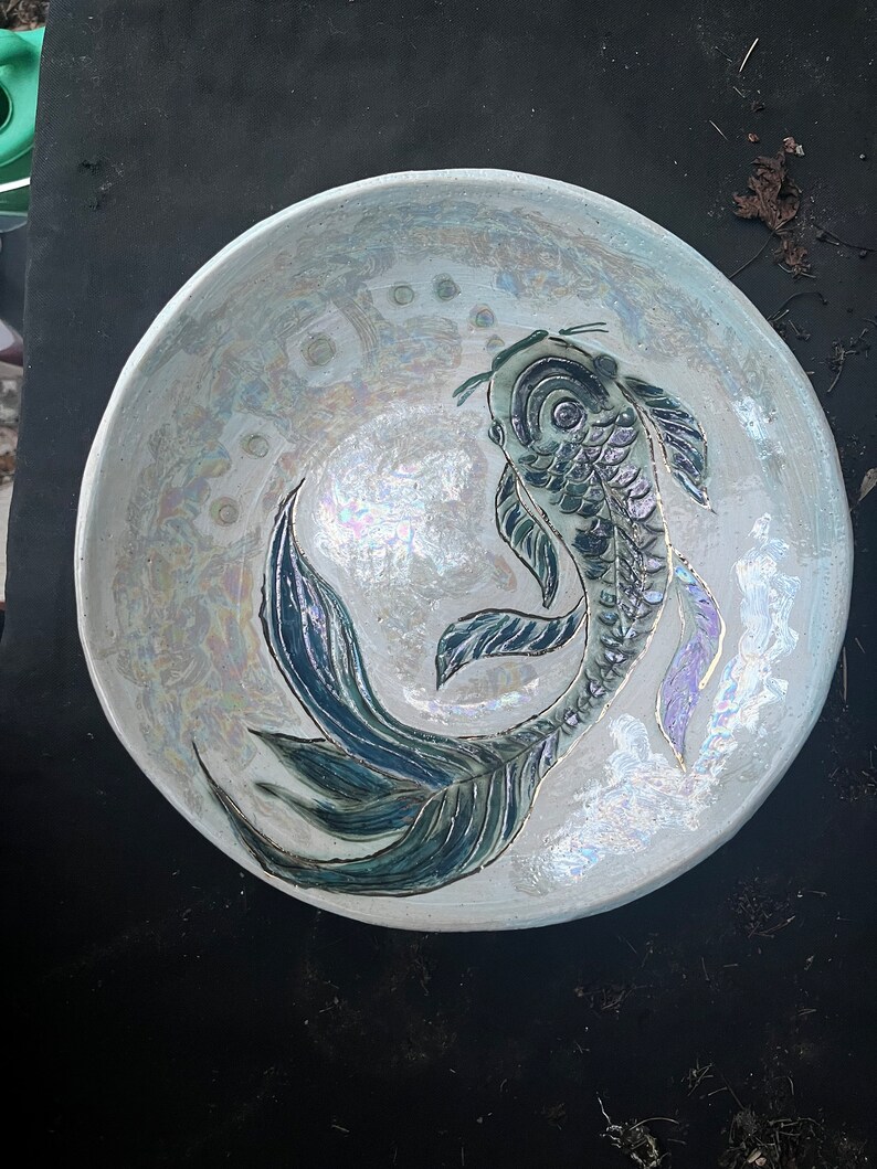 Handmade ceramic bowl, hand painted bowl, large koi bowl, hand made homeware, koi bowl, artisan made bowl, curated home image 2