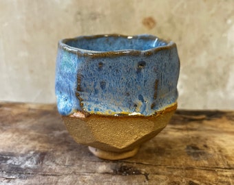 Yunomi, hand carved ceramic cup for tea, coffee, saki, whisky or wine, kurinuki ceramic tea cup,  sky blue yunomi cup