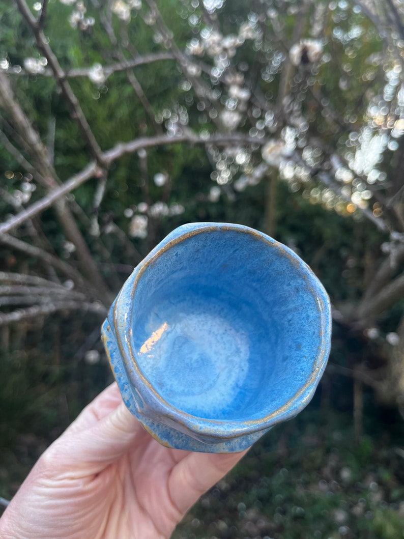 Yunomi, hand carved ceramic cup for tea, coffee, saki, whisky or wine, kurinuki ceramic tea cup, sky blue yunomi cup image 8
