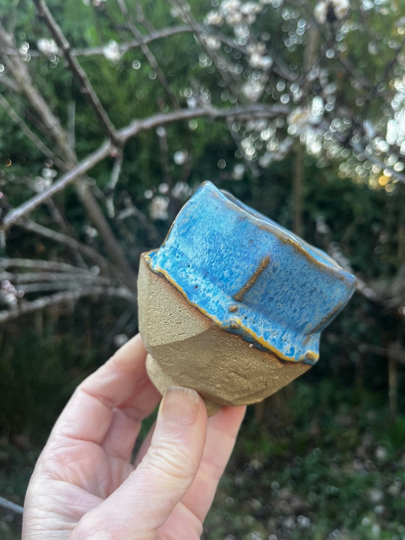 Yunomi, hand carved ceramic cup for tea, coffee, saki, whisky or wine, kurinuki ceramic tea cup, sky blue yunomi cup image 7