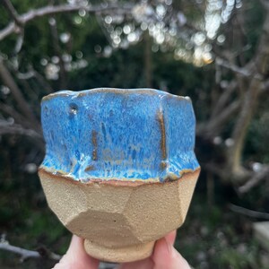 Yunomi, hand carved ceramic cup for tea, coffee, saki, whisky or wine, kurinuki ceramic tea cup, sky blue yunomi cup image 4