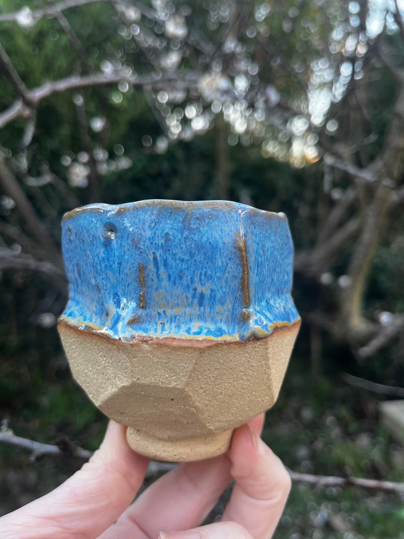 Yunomi, hand carved ceramic cup for tea, coffee, saki, whisky or wine, kurinuki ceramic tea cup, sky blue yunomi cup image 4