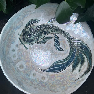 Handmade ceramic bowl, hand painted bowl, large koi bowl, hand made homeware, koi bowl, artisan made bowl, curated home image 8