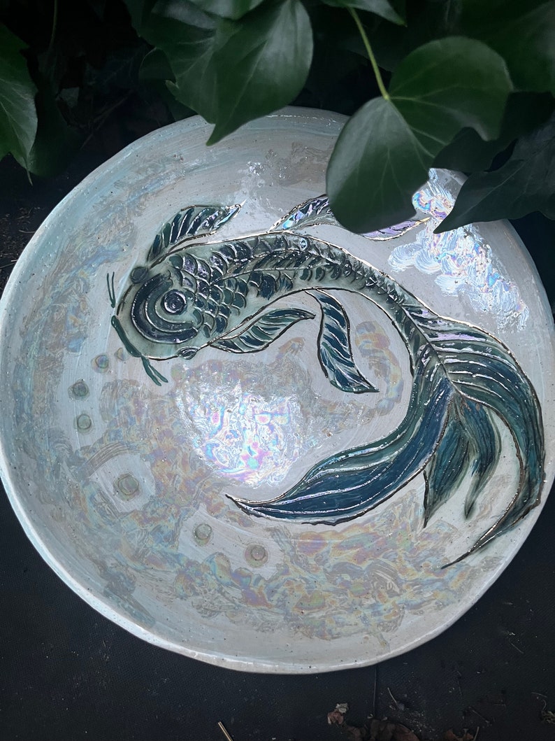 Handmade ceramic bowl, hand painted bowl, large koi bowl, hand made homeware, koi bowl, artisan made bowl, curated home image 8