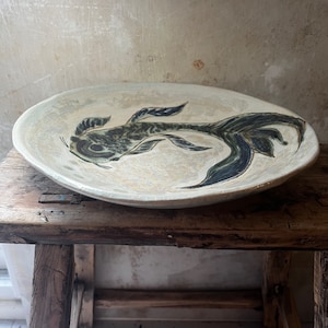 Handmade ceramic bowl, hand painted bowl, large koi bowl, hand made homeware, koi bowl, artisan made bowl, curated home image 1